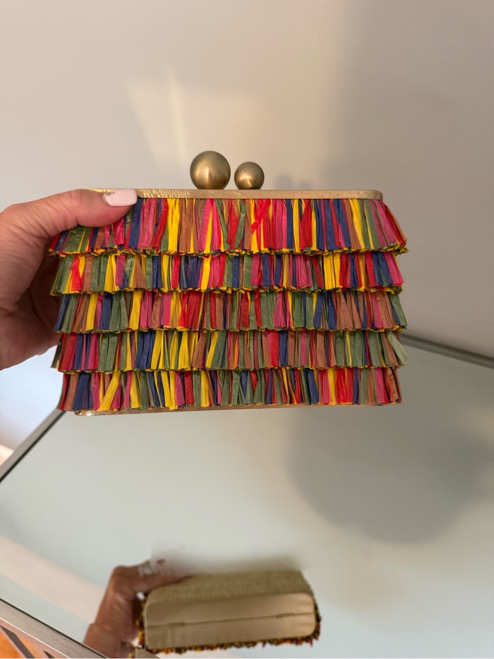 Olga Berg Colorful Fringe Rattan Clutch - Multicolor